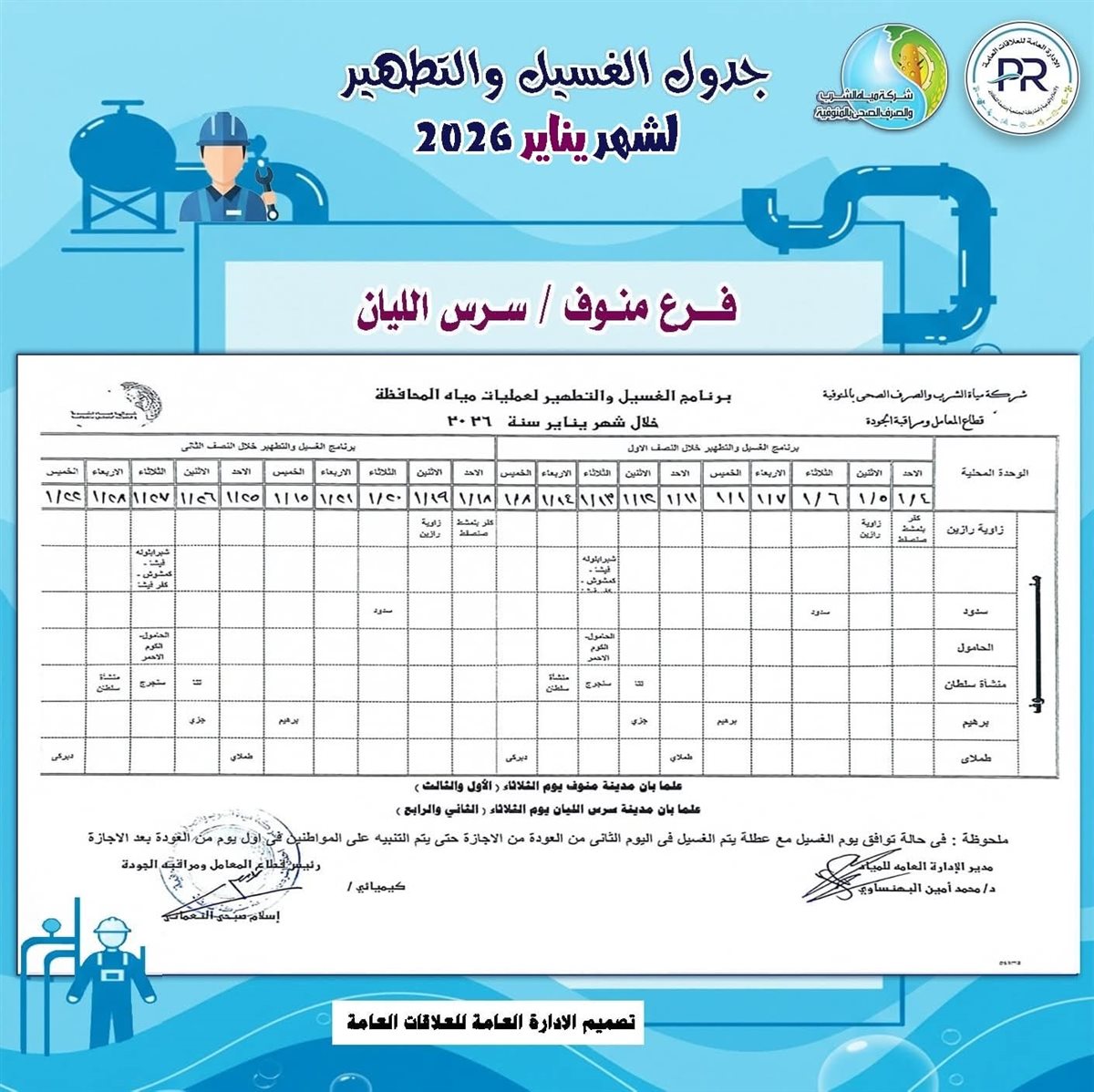 مواعيد انقطاع المياه في المنوفية خلال شهر يناير