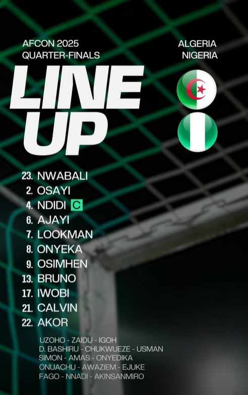 <strong>تشكيل نيجيريا أمام الجزائر في كأس أمم إفريقيا 2025</strong>