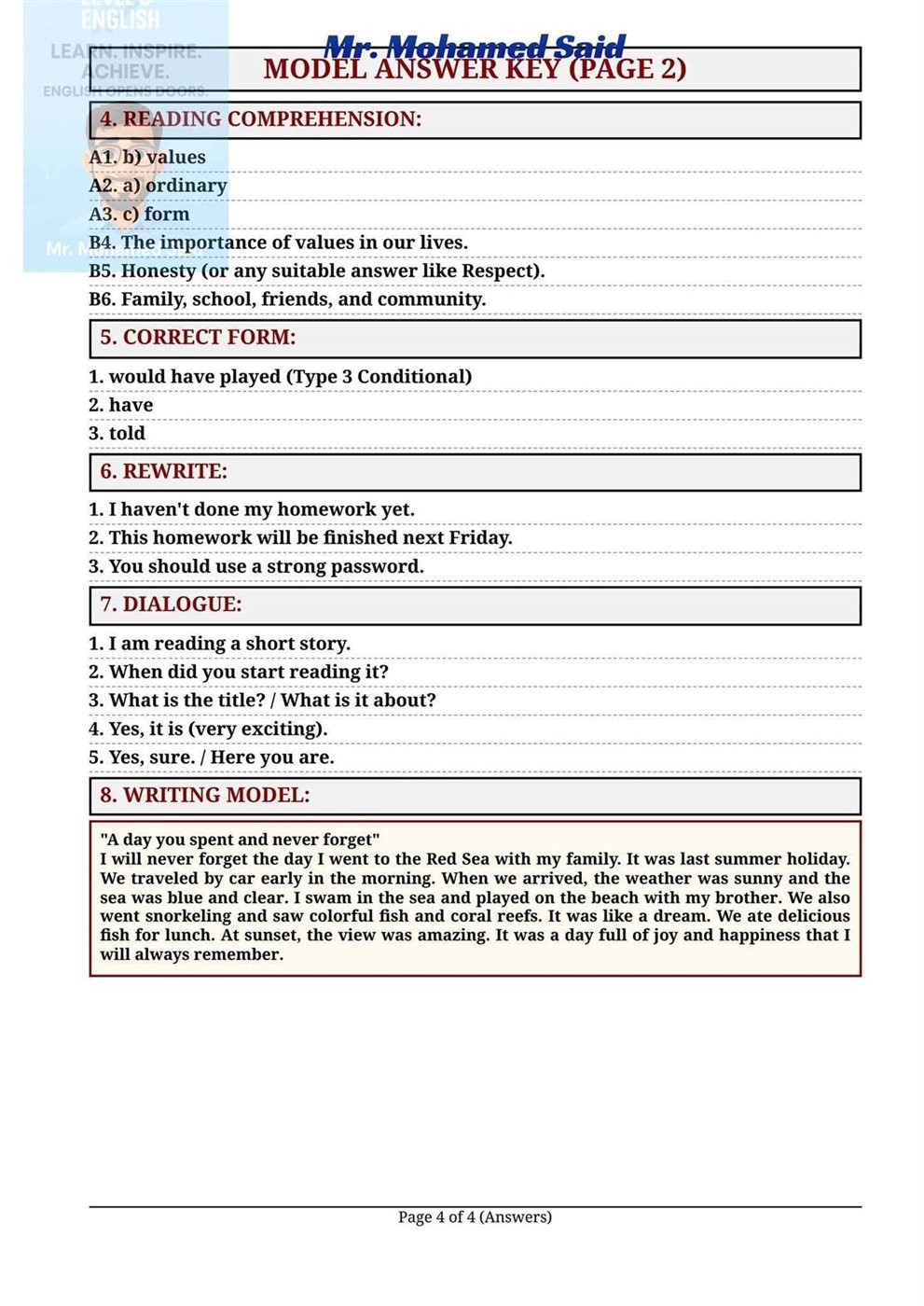 &nbsp;إجابات أسئلة امتحان إنجليزي الإعدادية في الجيزة