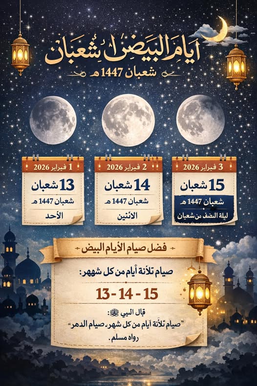 الأيام البيض لشهر شعبان 1447