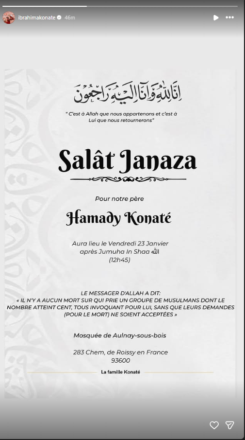 <strong>بعد غيابه عن مباراة مارسيليا.. إبراهيما كوناتيه مدافع ليفربول يعلن وفاة والده</strong>