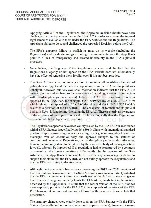 حكم محكمة كاس في قضية ناشئين بيراميدز (8)