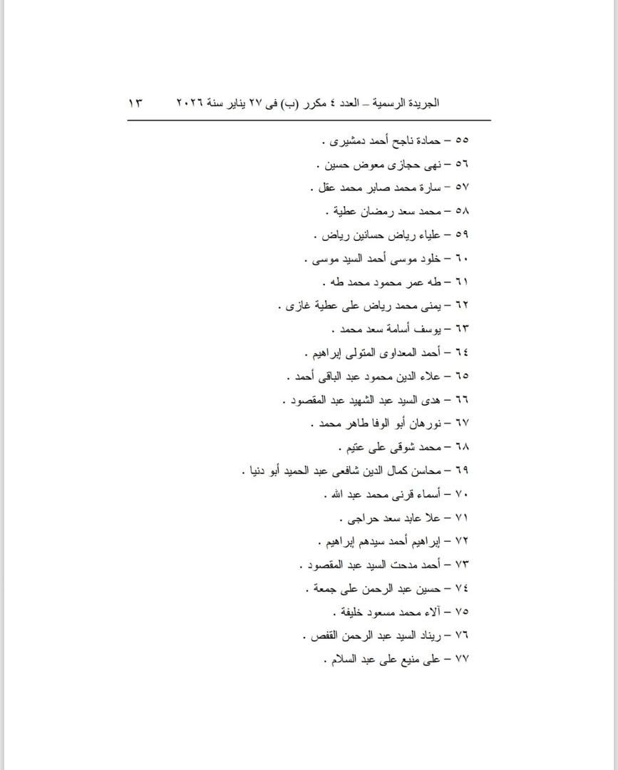 أسماء المقبولين في تعيينات النيابة الإدارية الجديدة&nbsp;