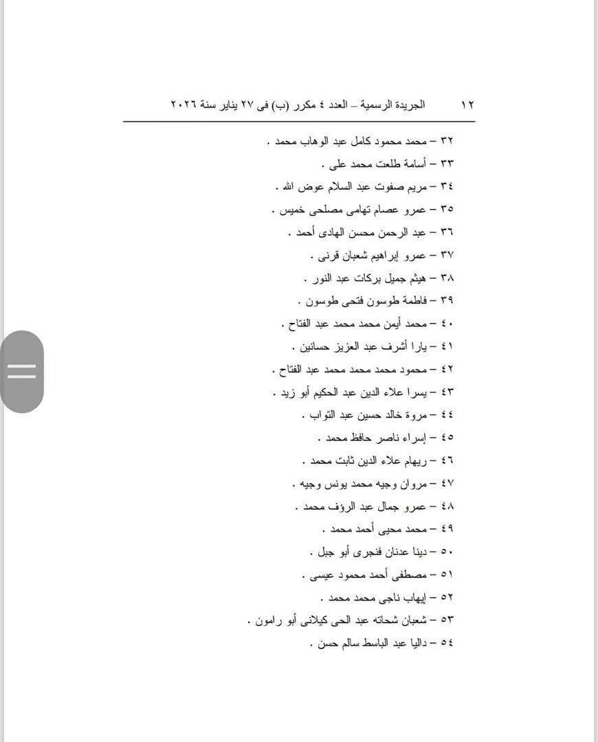 أسماء المقبولين في تعيينات النيابة الإدارية الجديدة&nbsp;