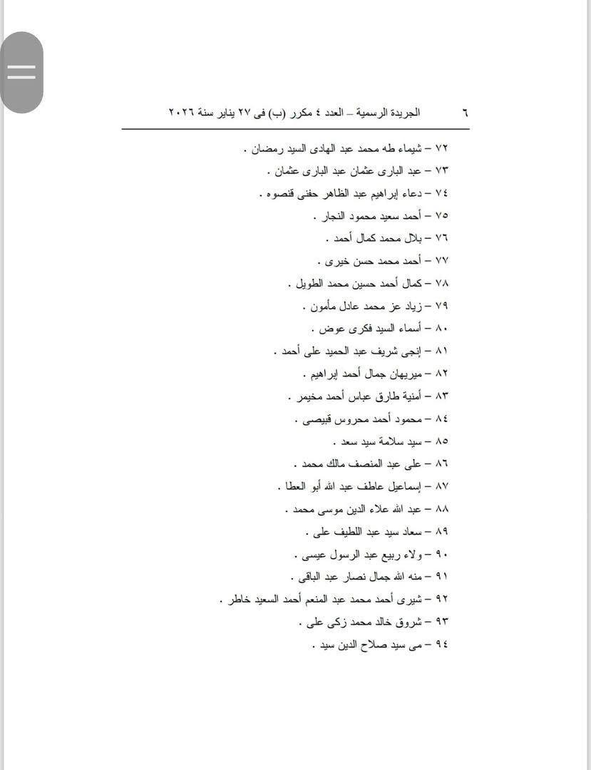 أسماء المقبولين في تعيينات النيابة الإدارية الجديدة&nbsp;