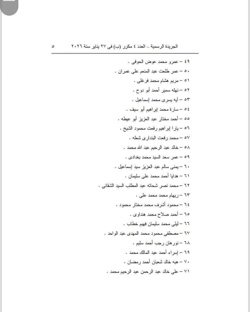 أسماء المقبولين في تعيينات النيابة الإدارية الجديدة&nbsp;