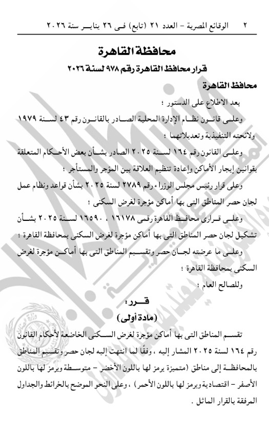 قرار محافظة القاهرة بتقسيم المناطق