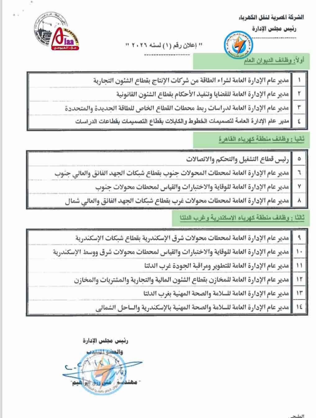 فتح باب التقديم للوظائف القيادية بشركة نقل الكهرباء حتى 26 فبراير