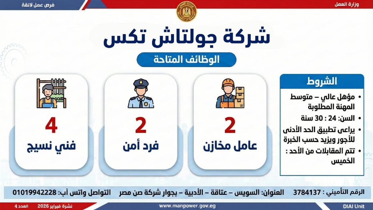 فرص العمل بنشرة التوظيف نصف الشهرية