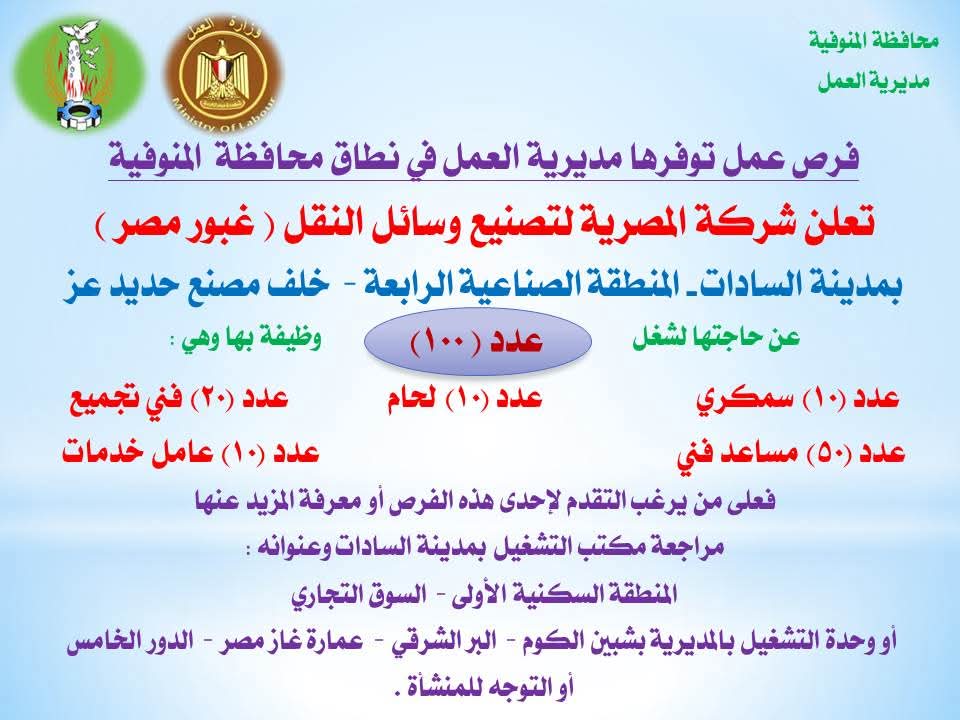 فرص عمل في المنوفية