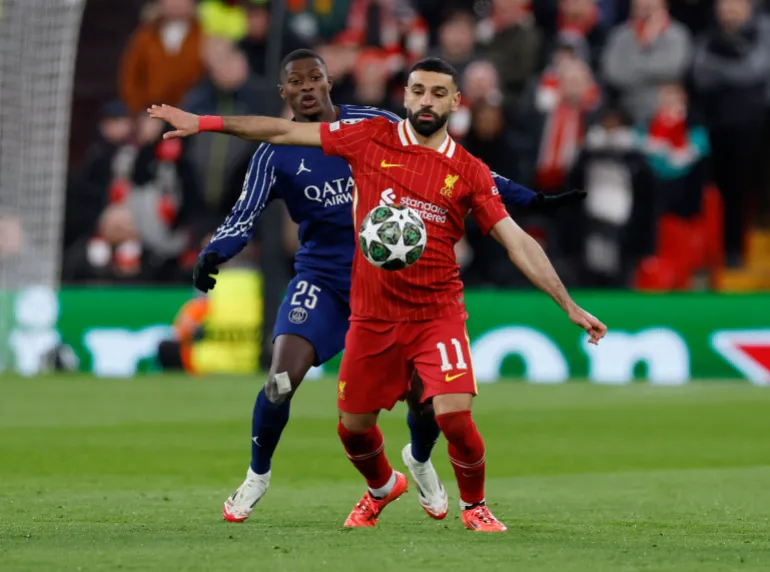 <strong>محمد صلاح من مباراة ليفربول وباريس سان جيرمان في عام 2025</strong>