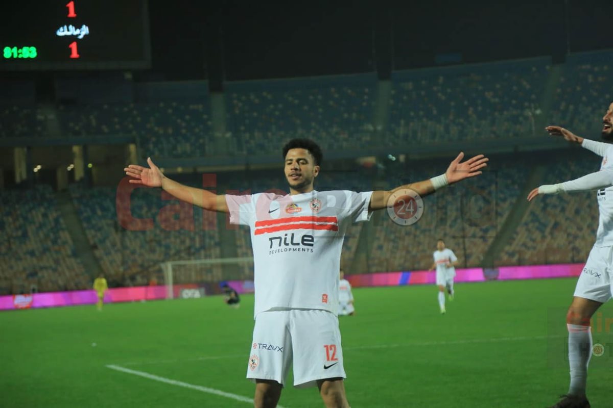 احتفال أحمد ربيع لاعب الزمالك بالهدف الثاني في شباك زد