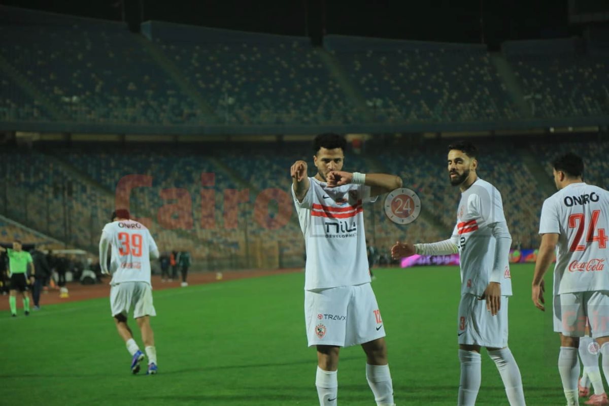 احتفال أحمد ربيع لاعب الزمالك بالهدف الثاني في شباك زد