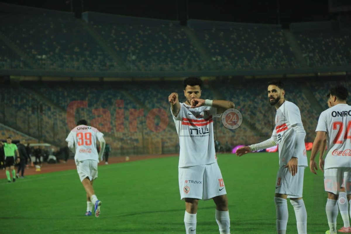 احتفال أحمد ربيع لاعب الزمالك بالهدف الثاني في شباك زد