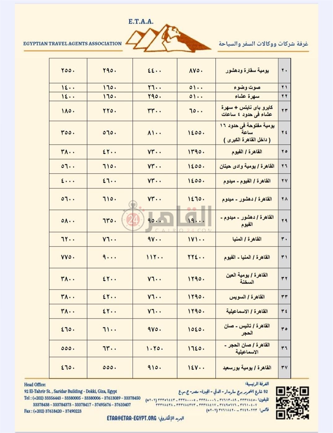 أسعار النقل السياحي الجديدة بالقاهرة