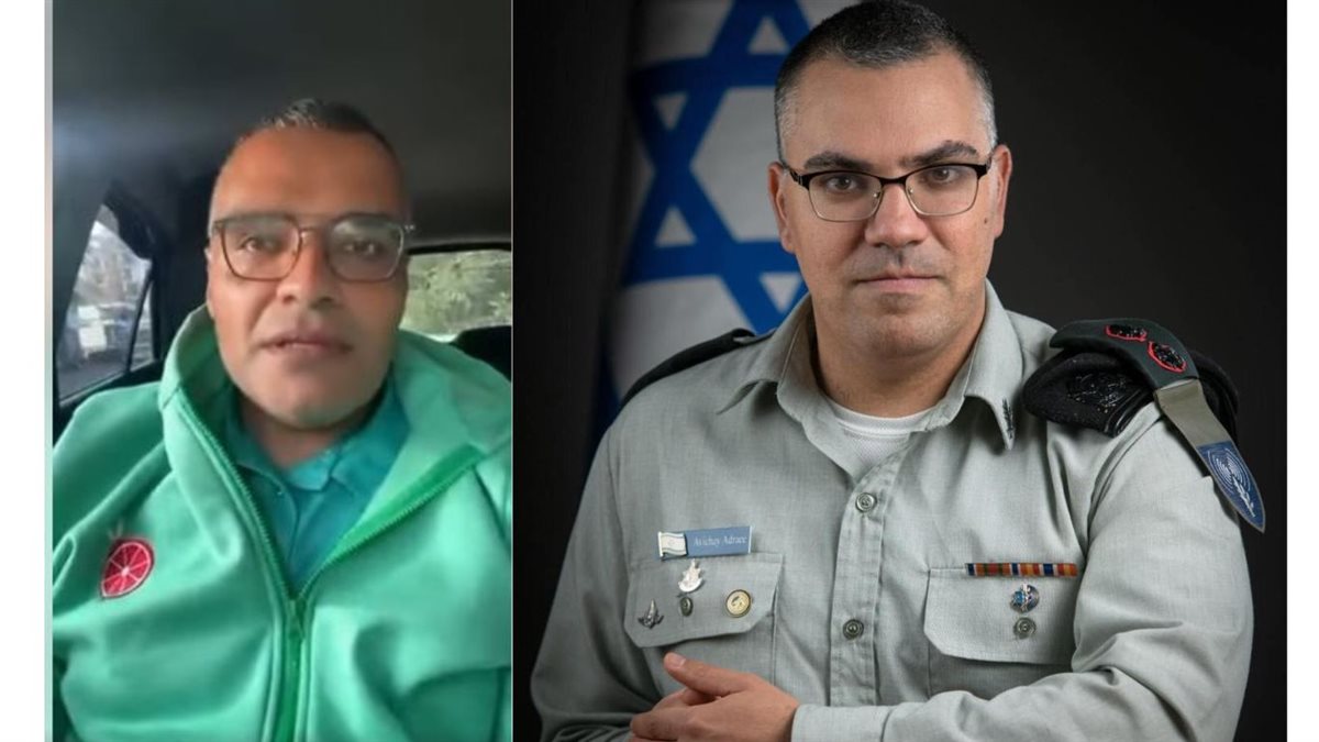 على اليمين أفيخاي أدرعي المتحدث العسكري لإسرائيل - &nbsp;على اليسار الشاب اللبناني محمود عياش