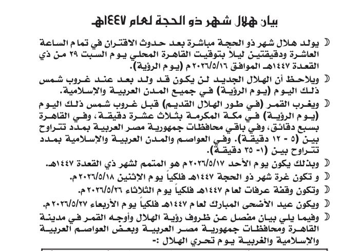 موعد عيد الأضحى 2026 في مصر