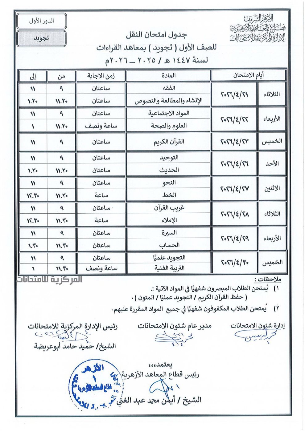 &nbsp;أولى أيام امتحانات نهاية العام لصفوف النقل الأزهرى&nbsp;
