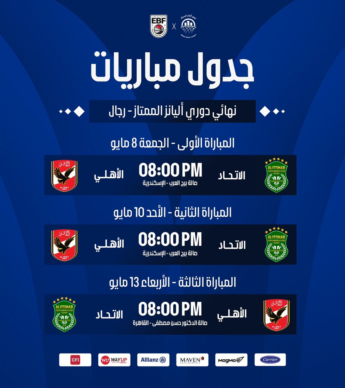مواعيد مباريات الأهلي والاتحاد في نهائي دوري السوبر