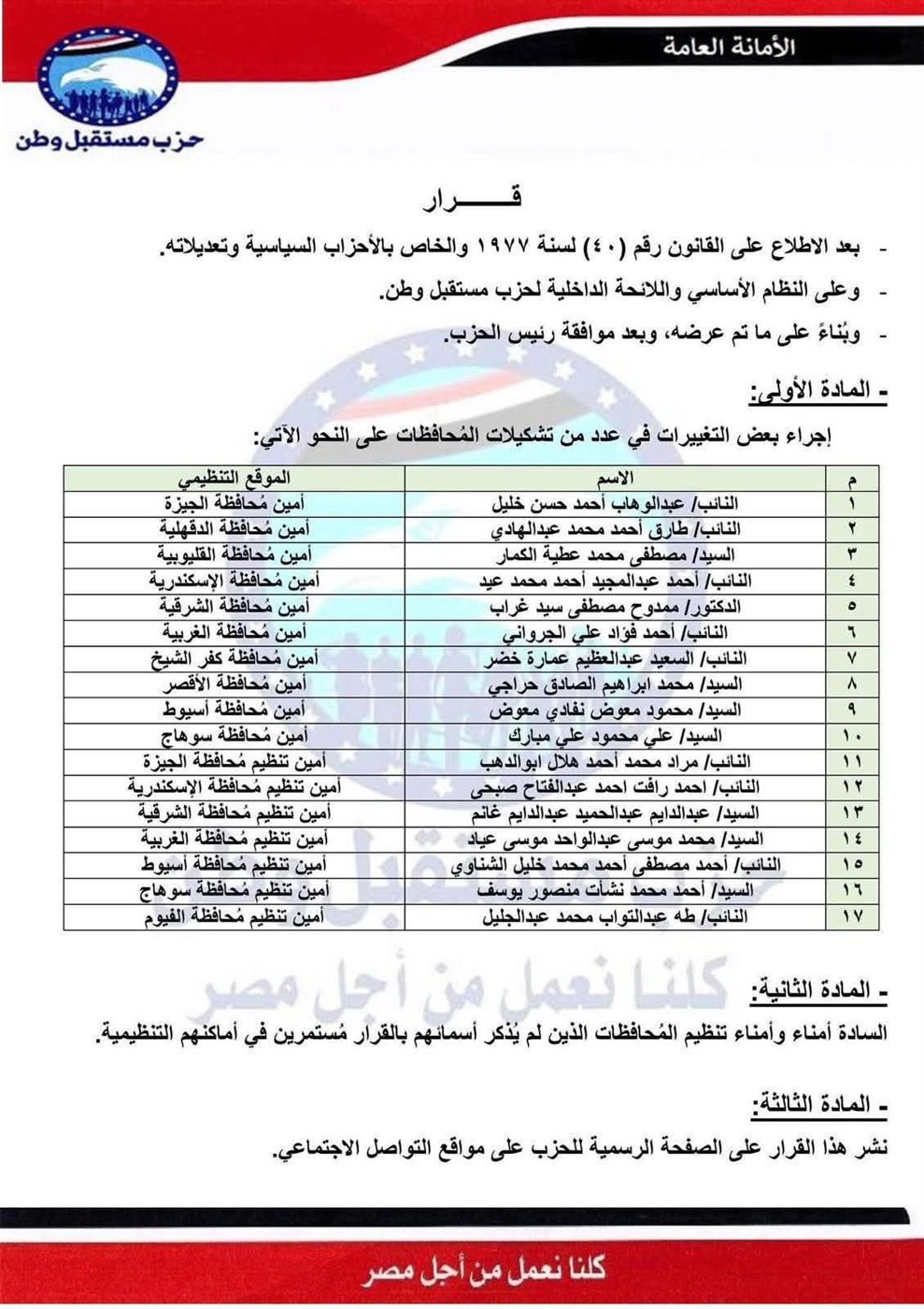 تعيينات مستقبل وطن