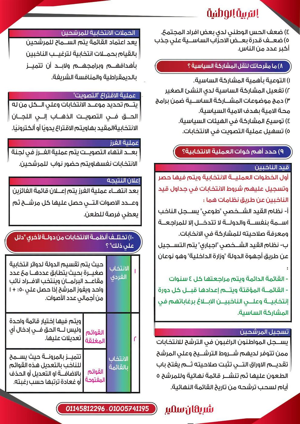 مراجعة التربية الوطنية لطلاب الثانوية العامة 2026