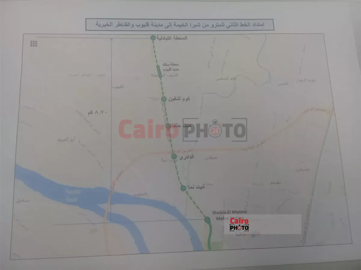 مسار مقترح لمشروع مد الخط الثاني للمترو إلى قليوب