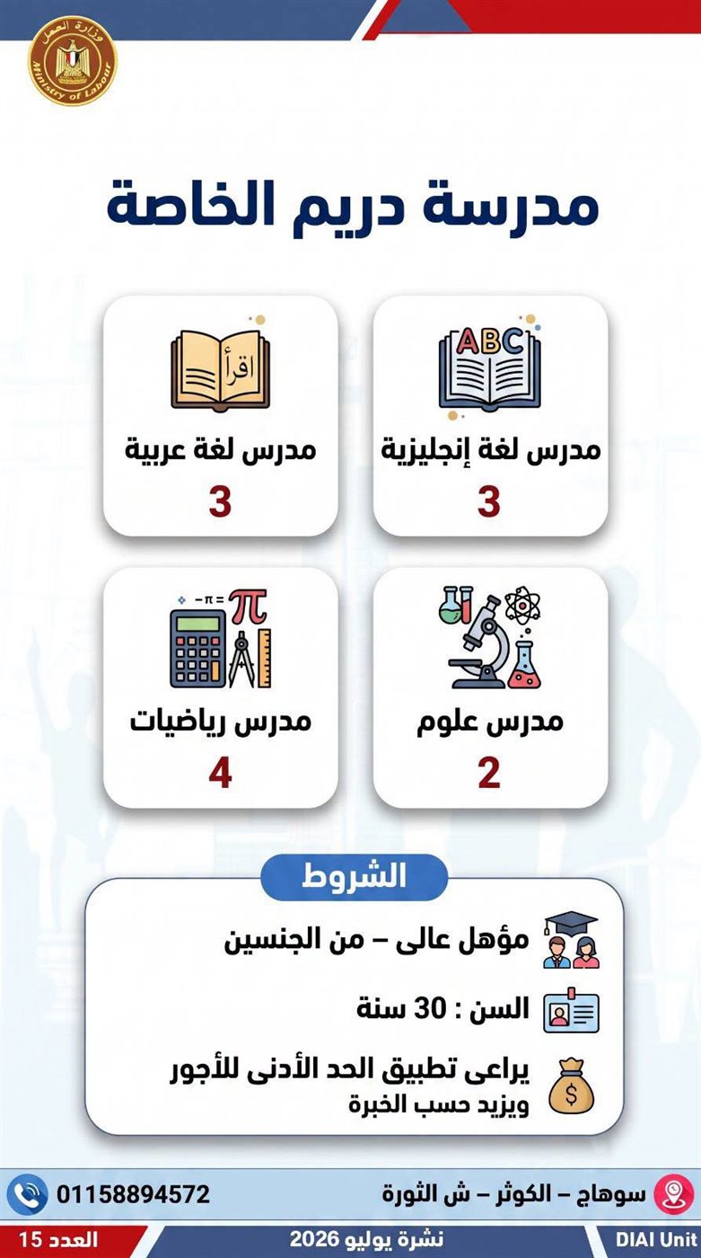 فرصة عمل جديدة بالمحافظات