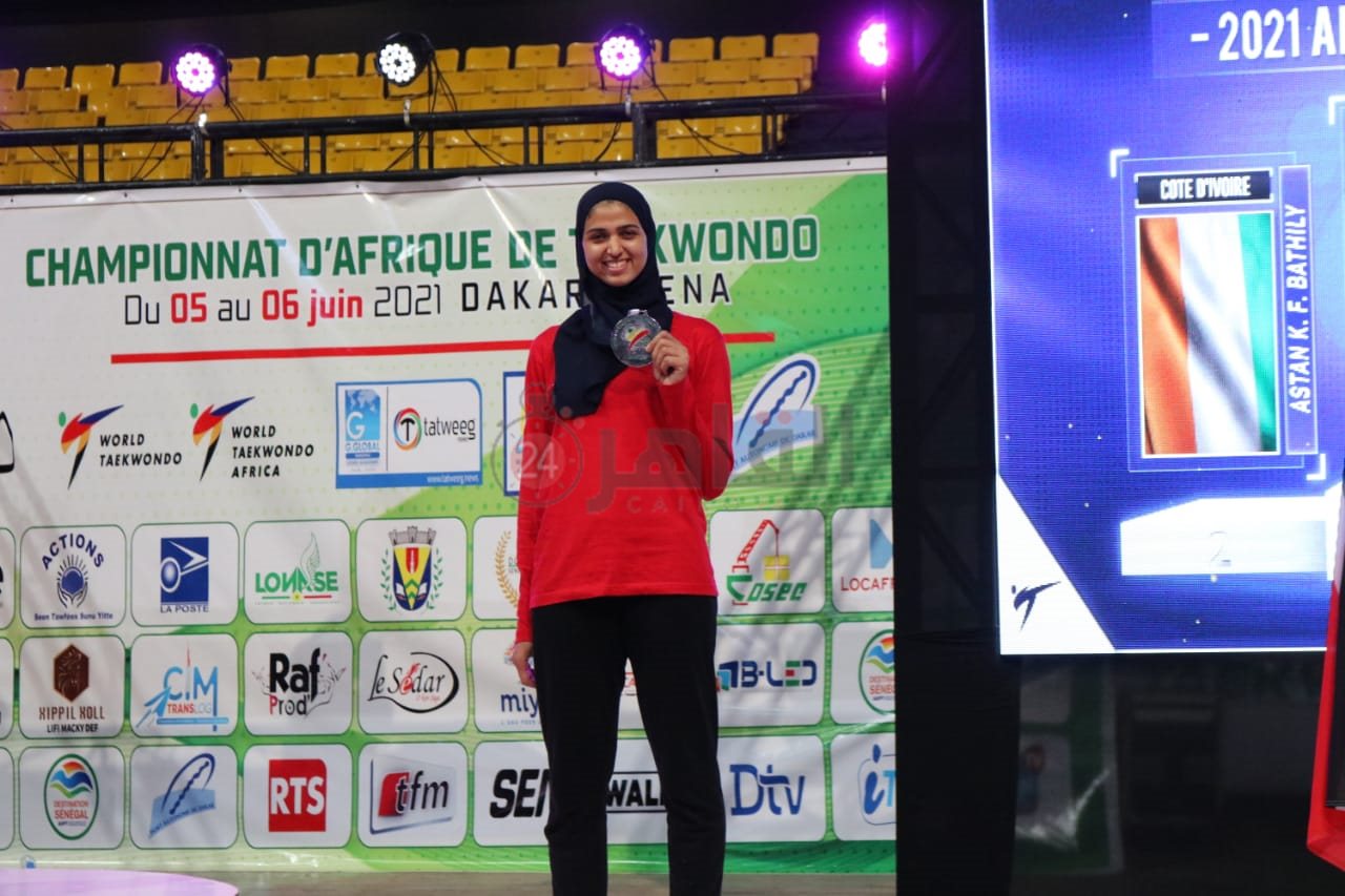 اللاعبة ميسون إيهاب، أثناء بطولة أفريقيا للتايكوندو