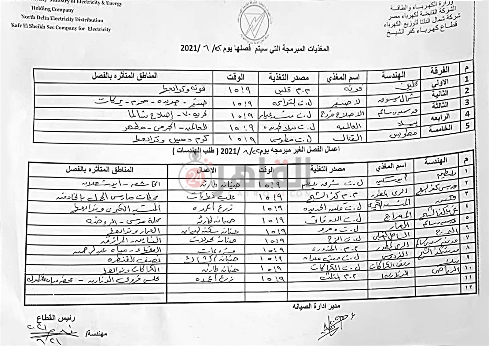 خطة فصل التيار الكهربائي