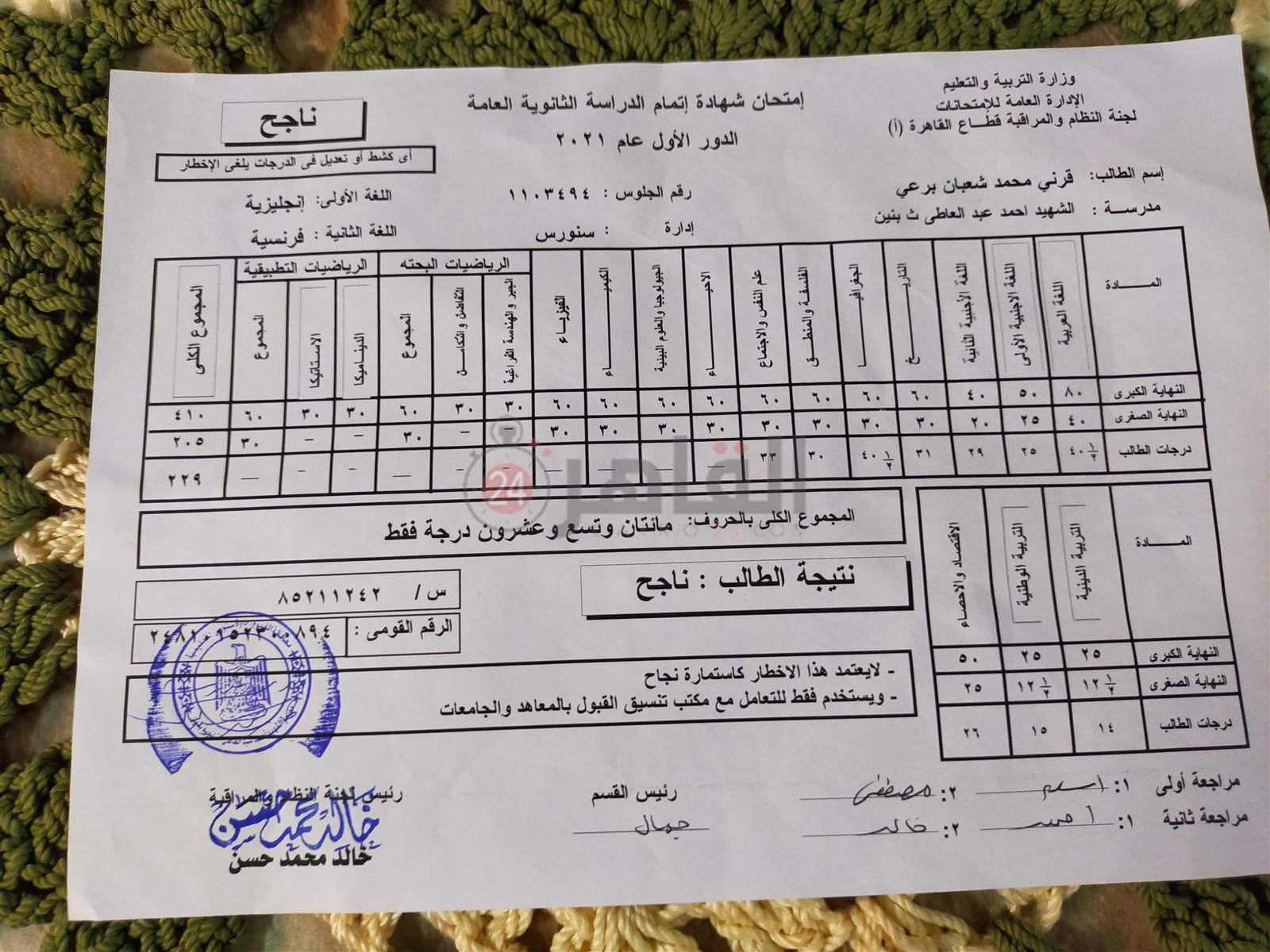 بيان بدرجات قُرني محمد