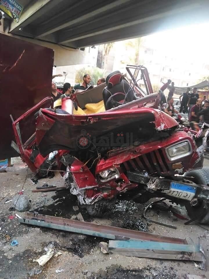 حادث سقوط سيارة من أعلى كوبري صفط اللبن