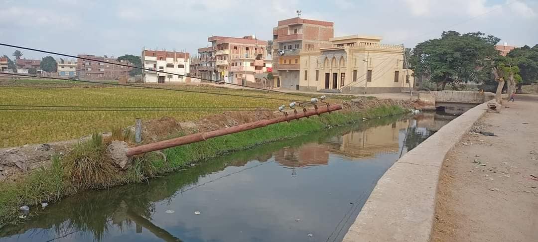 عمود الكهرباء على بعد سنتيمترات من مياه ترعة بالشرقية قبل إصلاحه