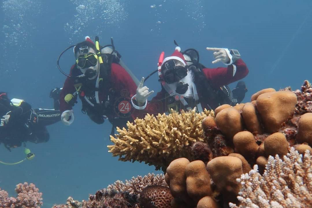 بابا نويل يسبح مع السائحين فى أعماق مدينة الغردقة