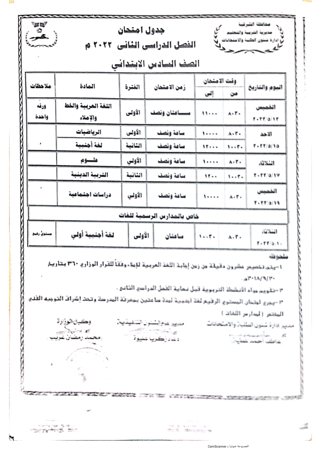 جدول امتحانات الصف الدراسي الأول ششهادة الإعدادية بالشرقية_page-0005