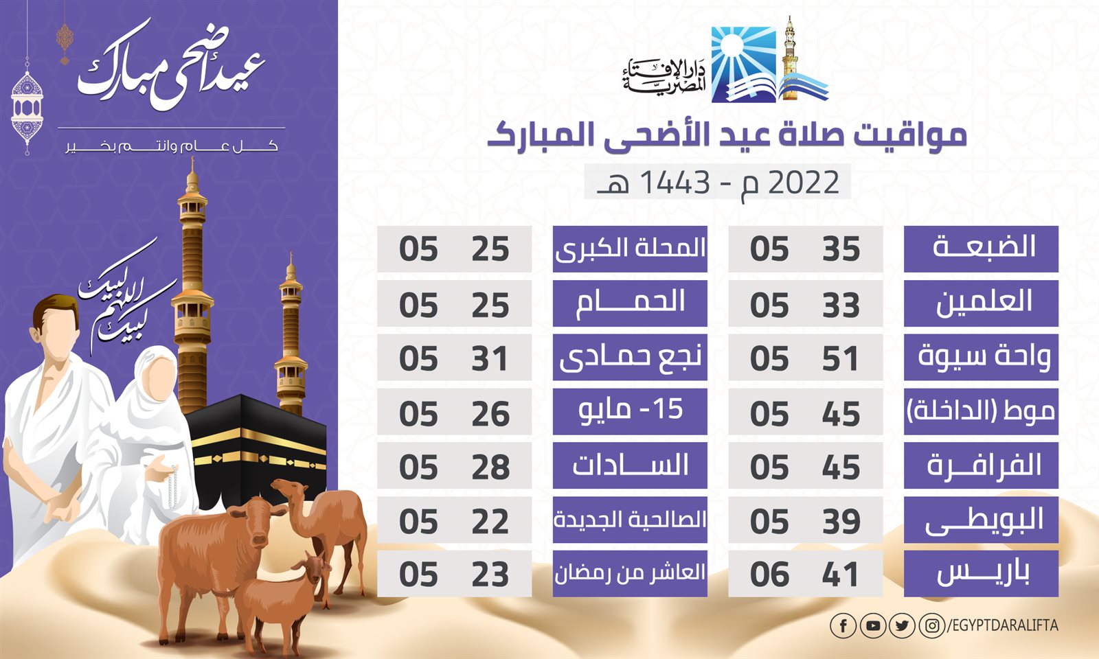 مواقيت صلاة عيد الأضحى المبارك