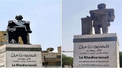 فريق متخصص يبدأ فى إزالة طبقات الطلاء من على تمثال الخديوي إسماعيل
