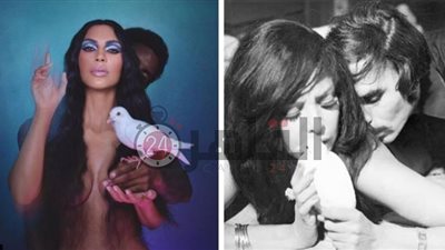 على طريقة “ناهد شريف”.. كيم كارداشيان عارية بصحبة حمامة في جلسة تصوير جديدة