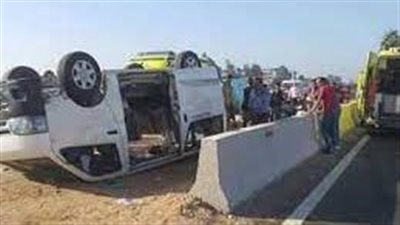 إصابة 9 أشخاص في انقلاب سيارة على رافد الطريق الدولي الساحلي بكفر الشيخ