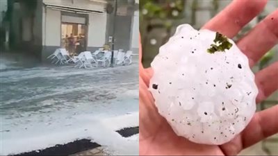 بحجم كرة الجولف.. حبات ثلج كبيرة تضرب إيطاليا بعد ارتفاع شديد بدرجات الحرارة 