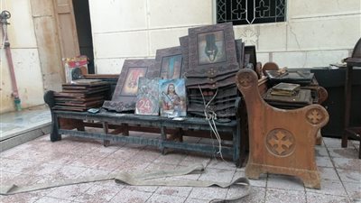 النيابة تعاين موقع حريق كنيسة مارجرجس بمركز أبشواي بالفيوم