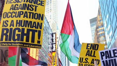بينهم أمريكان وعرب.. مصري بأمريكا: مظاهرات لدعم فلسطين في تايم سكوير