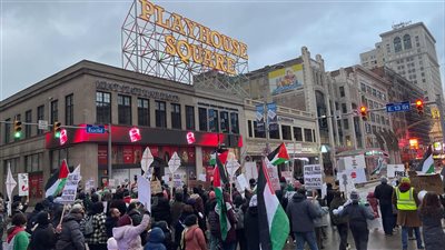 فلسطينيون ويهود معًا.. مظاهرات أمام شركة أنظمة طيران أمريكية تمد إسرائيل بمعدات عسكرية 