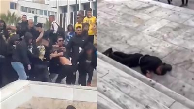 اعتداء مشجعي نادي مكابي الإسرائيلي على شاب هتف لفلسطين خلال مباراة باليونان