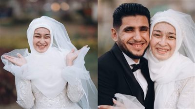 بدون مكياج.. منار سعيد فتاة الشيخوخة تخطف الأنظار في حفل زفافها