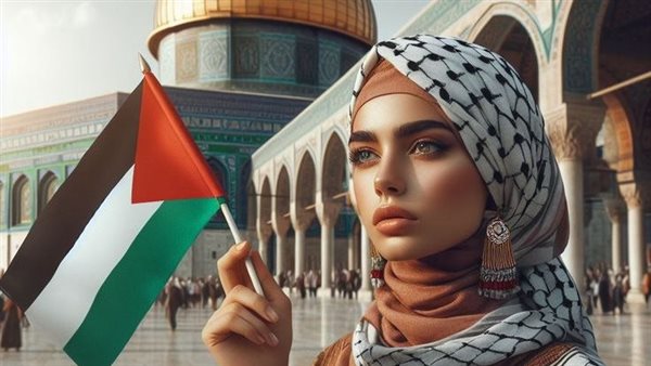 صور بنات بعلم فلسطين