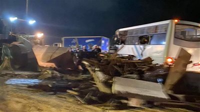 إصابة 13 شخصا في تصادم أتوبيس وتريلا ببرج العرب بالإسكندرية