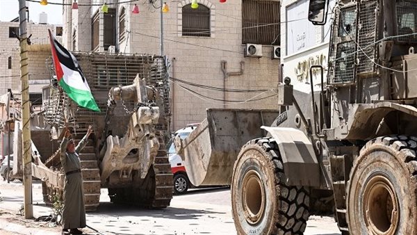 فلسطيني يرفع علم