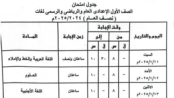 جدول امتحانات نص