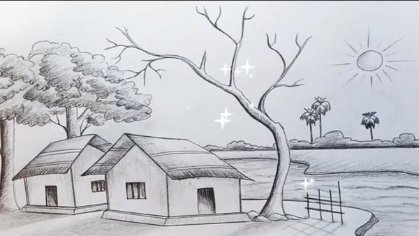 رسومات بالرصاص مناظر