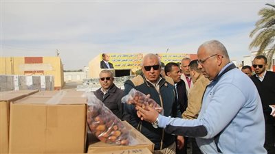 محافظ الوادي الجديد يتفقد تجهيزات قوافل المساعدات المتجهة إلى قطاع غزة